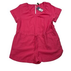 Universal Thread Linen Blend Romper Women M Pink Drawstring NWT